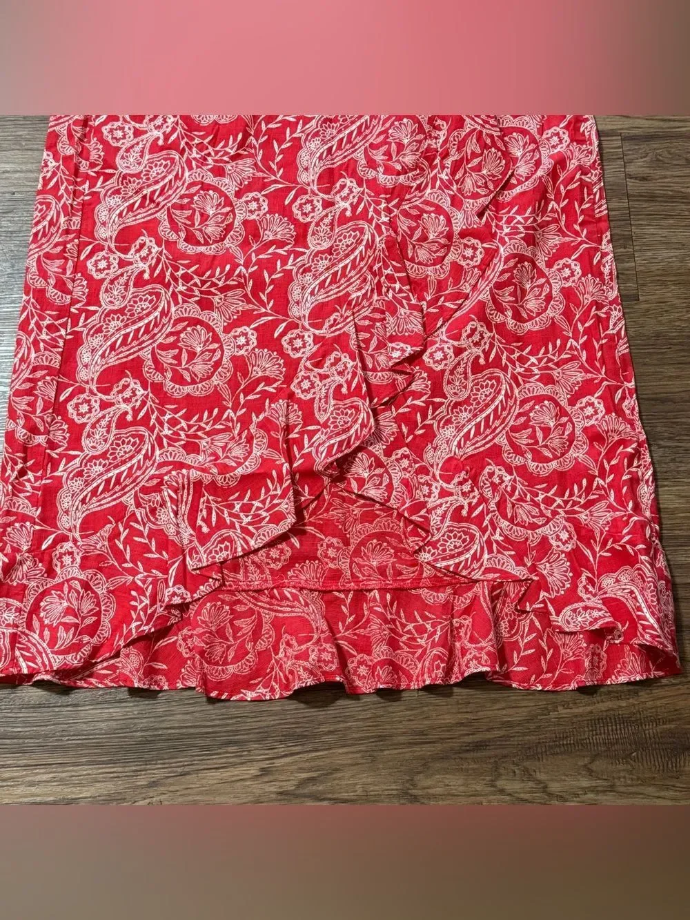 Universal thread Maxi Wrap Paisley pattern Skirt Coral Red and White XL